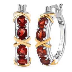 NWOT Mozambique Garnet 3.65 ctw Hoop Earrings in 18K YG Plated and Platinum Bond